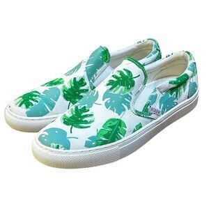J Crew Casual Slip-On White and Green Palm leaf Shoes Women's Size 9